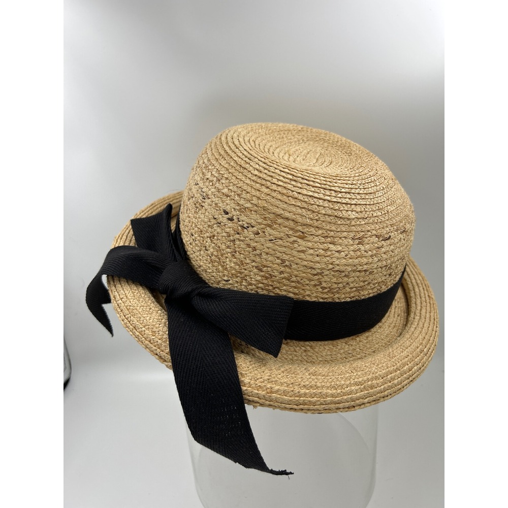 Banash Boston Straw Boater Hat Tan Natural Black Ribbon Bow Sun Hat Women